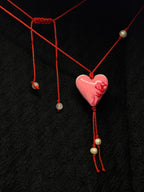 Pink Heart Necklace - with pearls and rose quartz