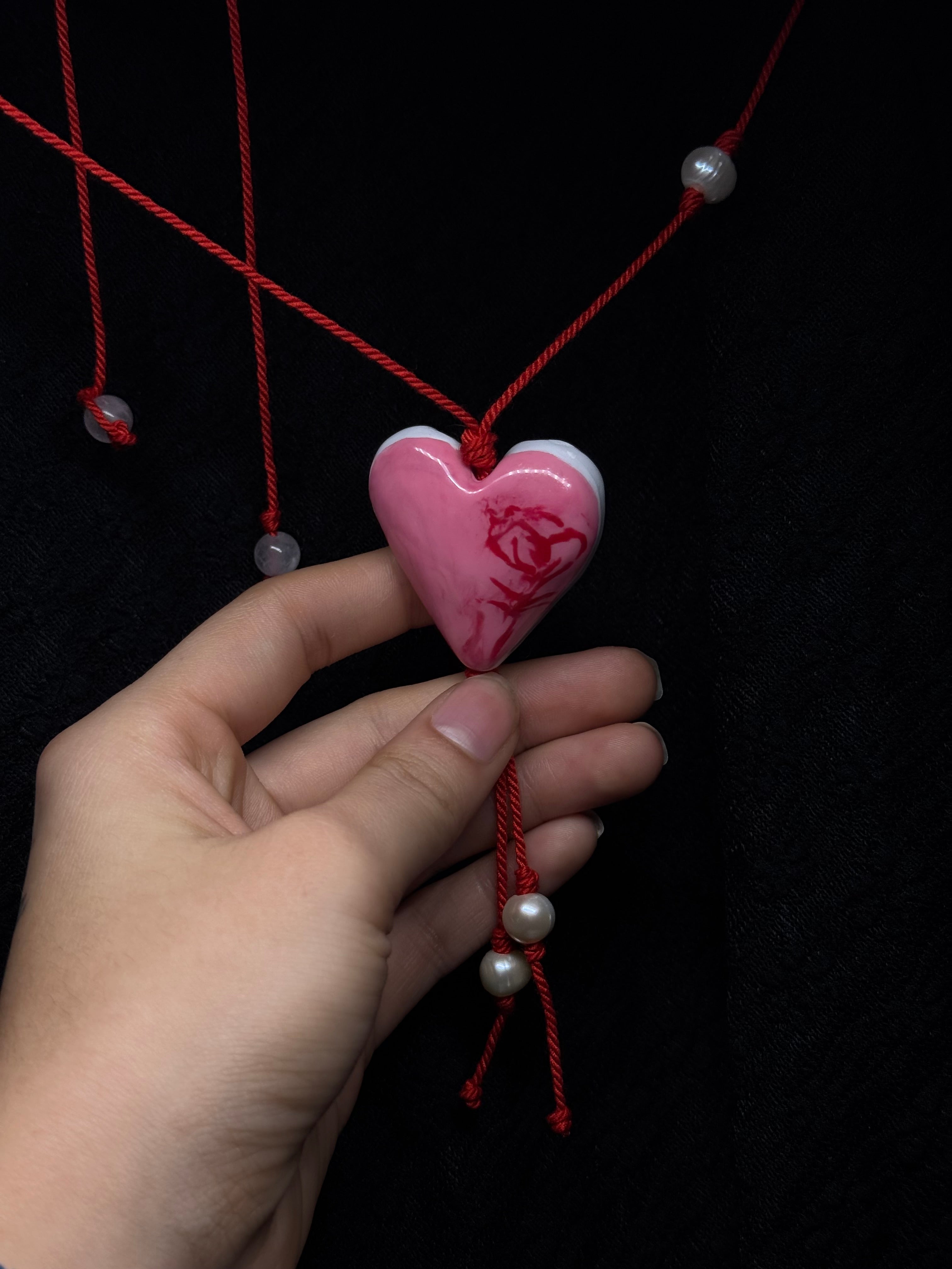 Pink Heart Necklace - with pearls and rose quartz