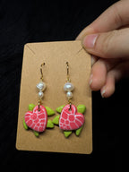 Turtle Earrings - polymer clay and pearls