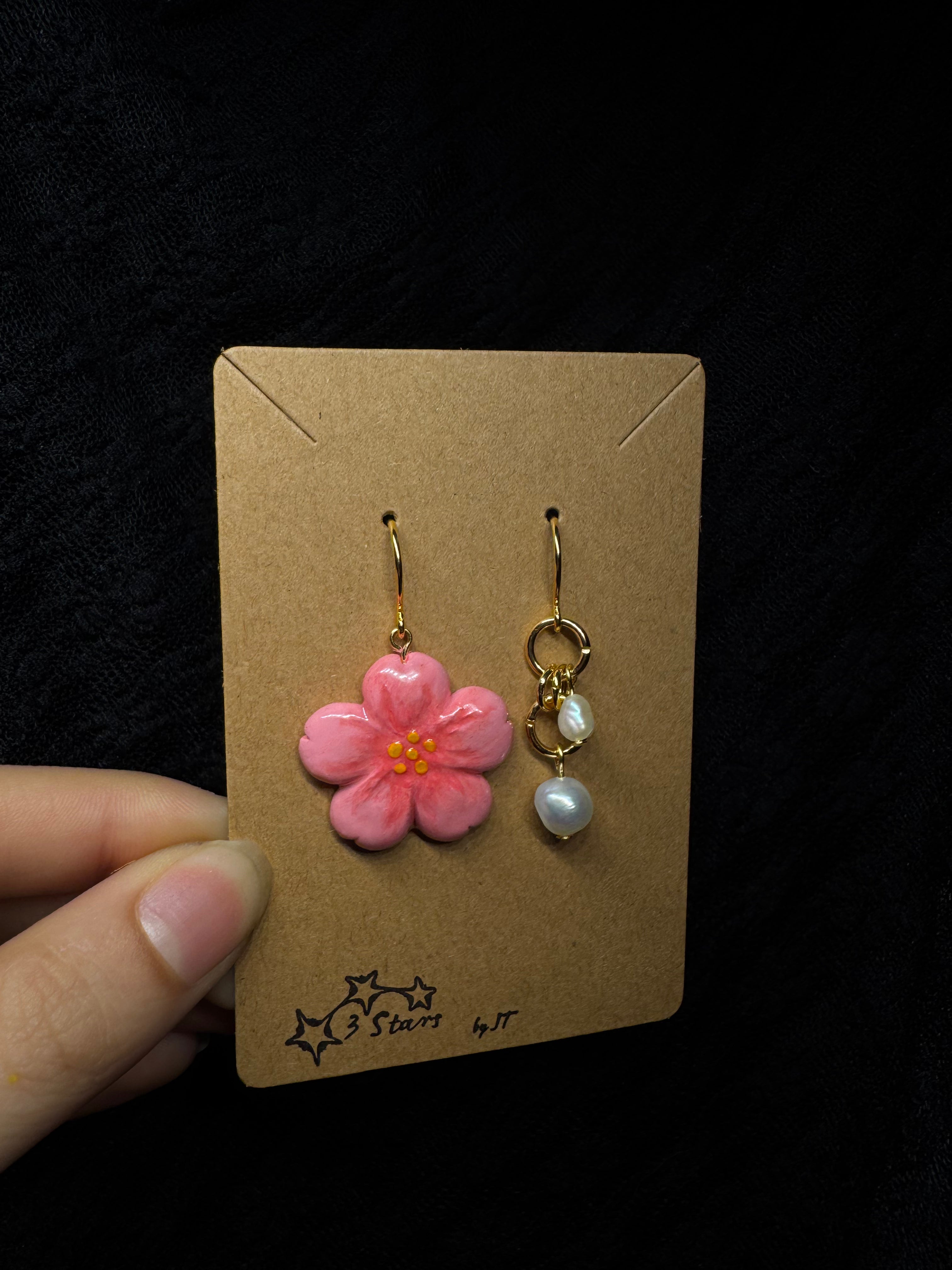 Cherry blossom earrings - polymer clay with pearls