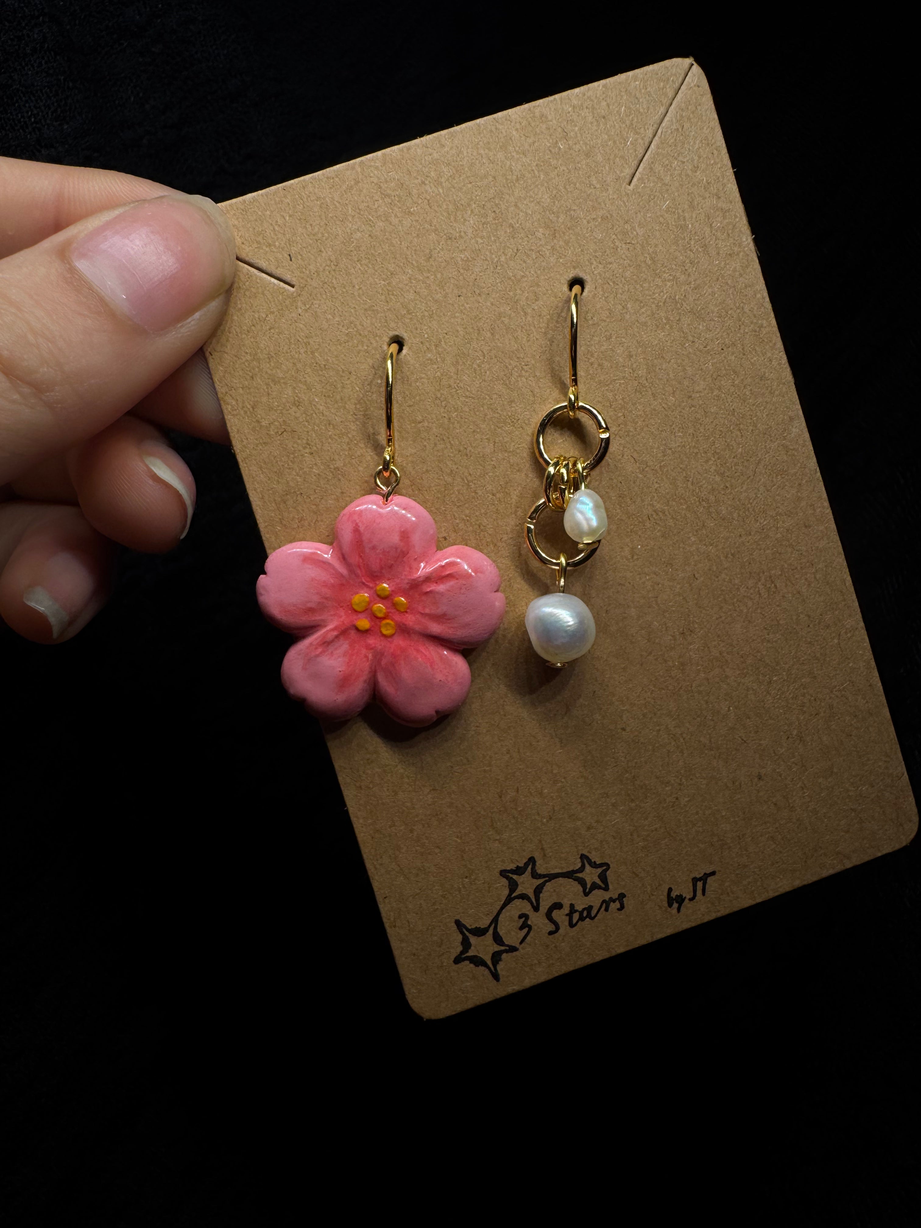 Cherry blossom earrings - polymer clay with pearls