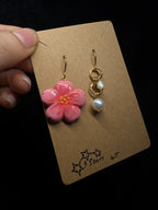 Cherry blossom earrings - polymer clay with pearls