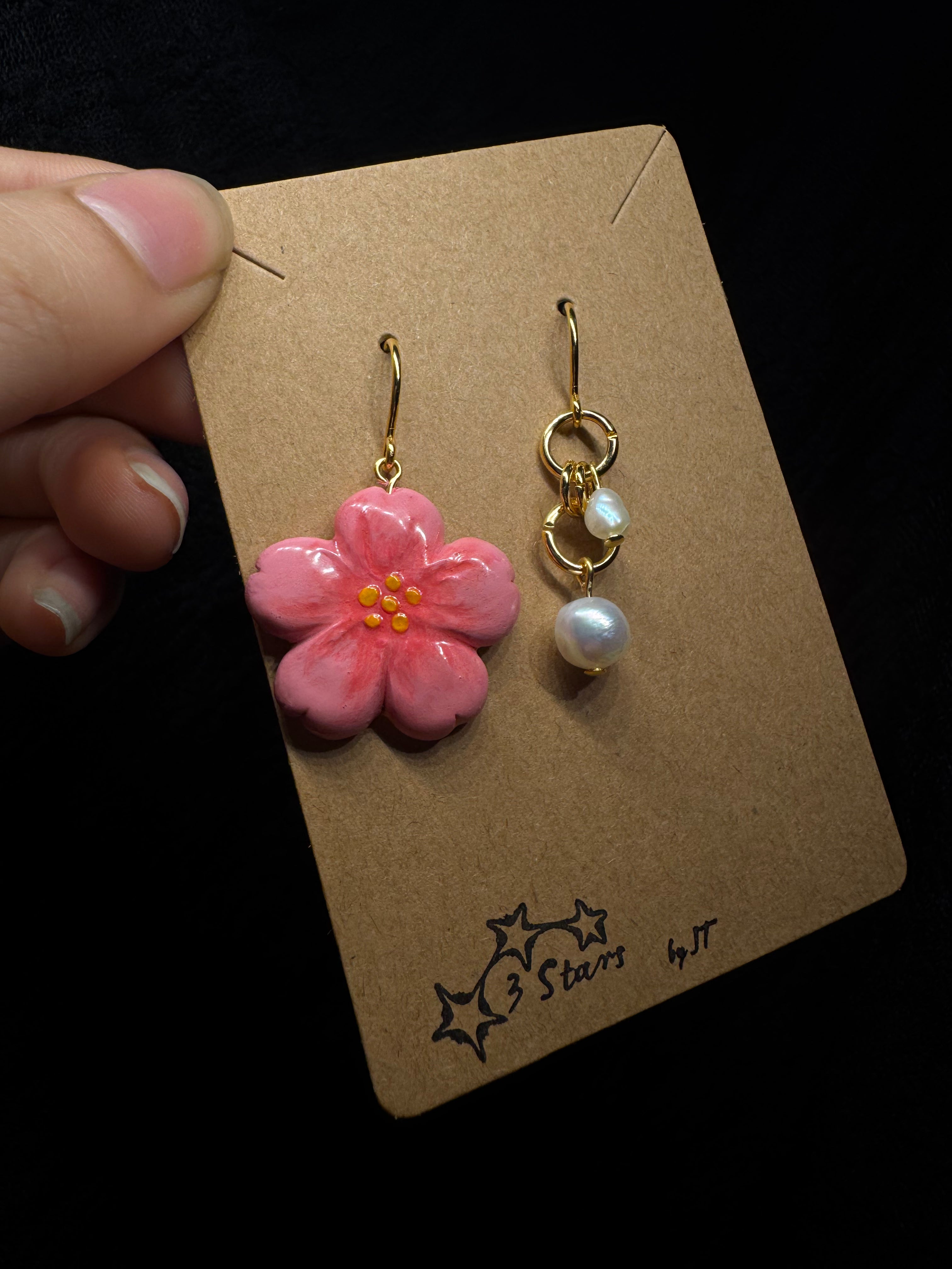 Cherry blossom earrings - polymer clay with pearls