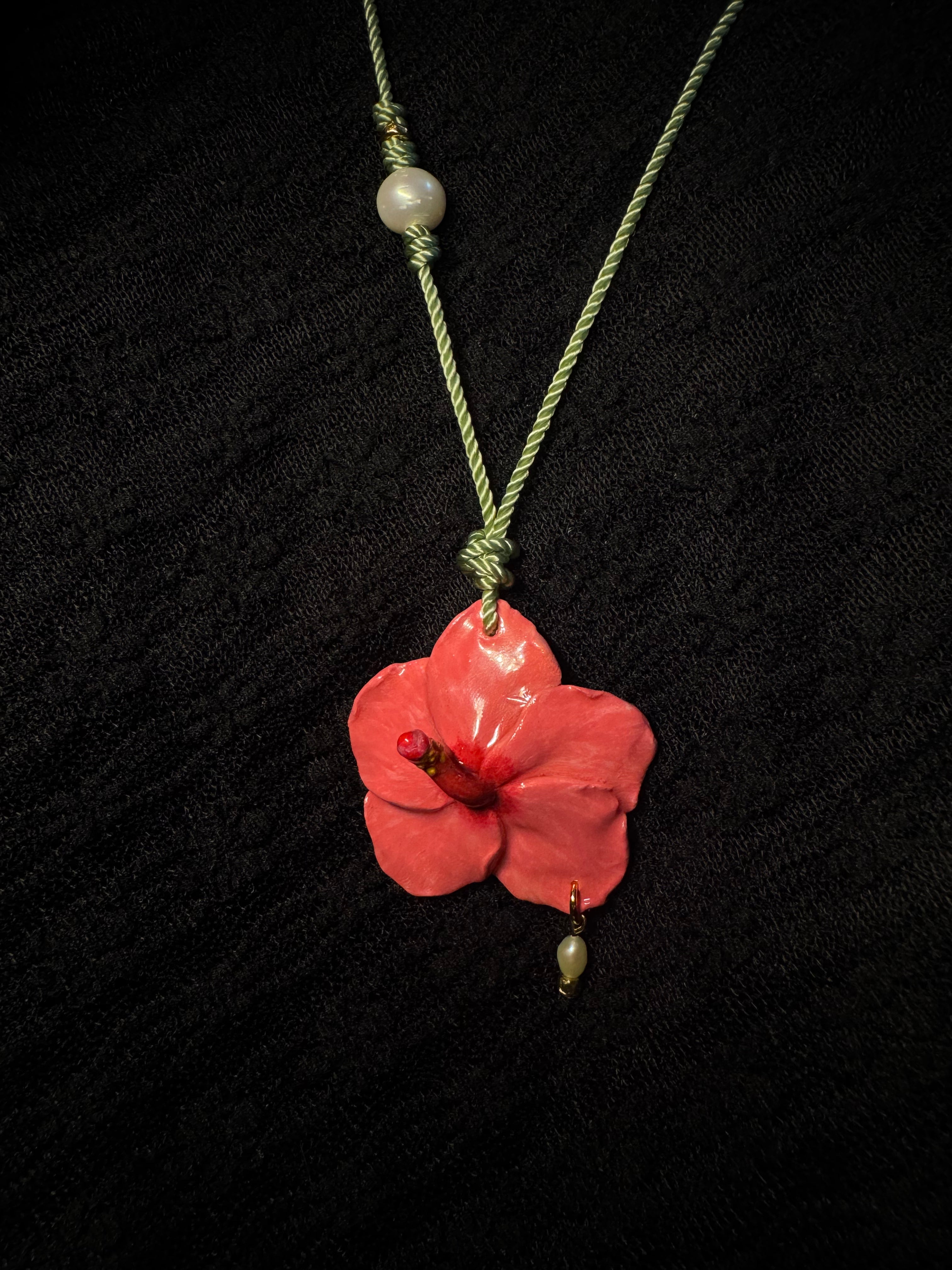 Hibiscus necklace - with pearls and gold accents