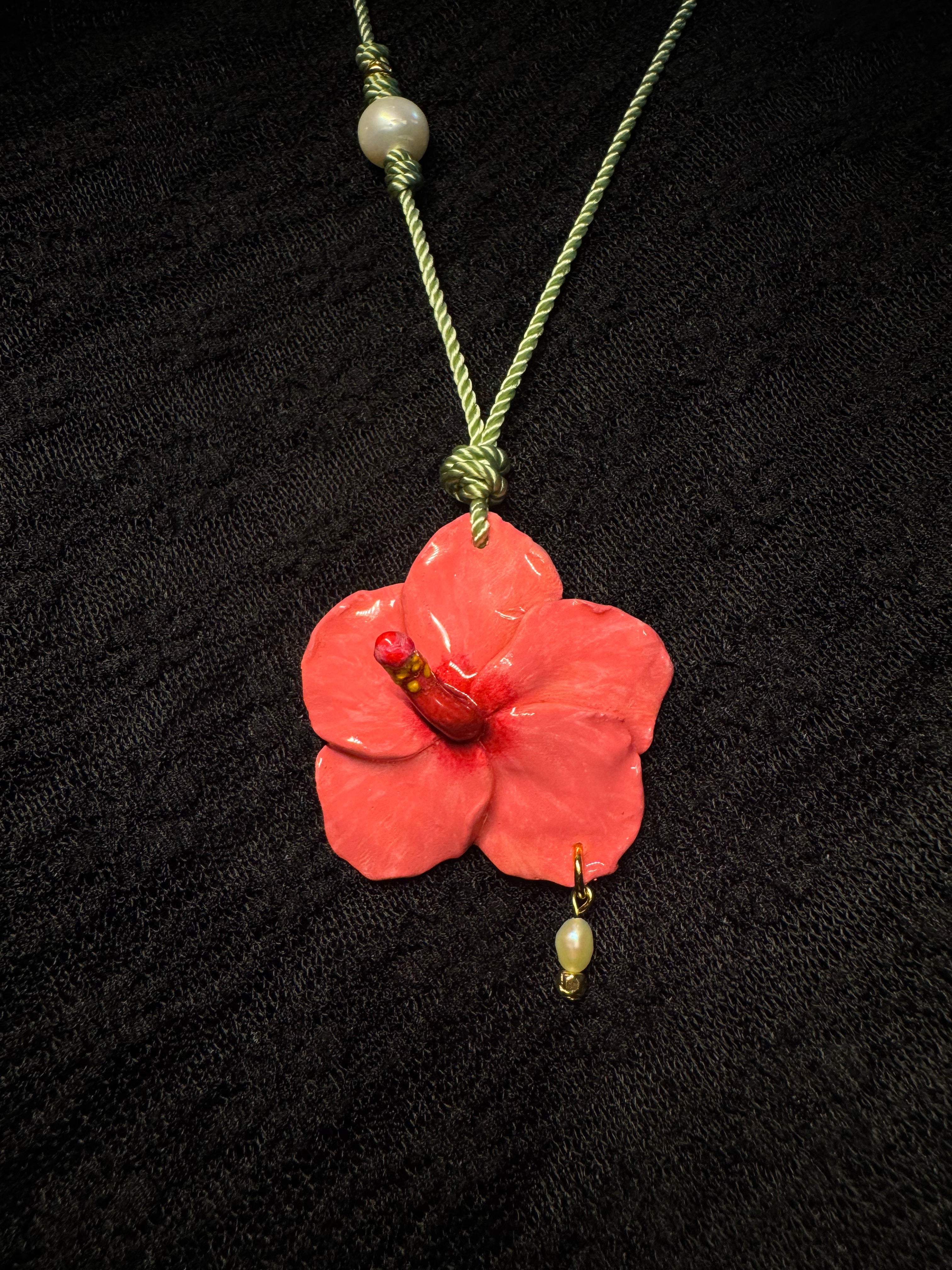 Hibiscus necklace - with pearls and gold accents