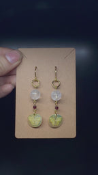Golden lip shell butterfly earrings - with clear quartz and garnet