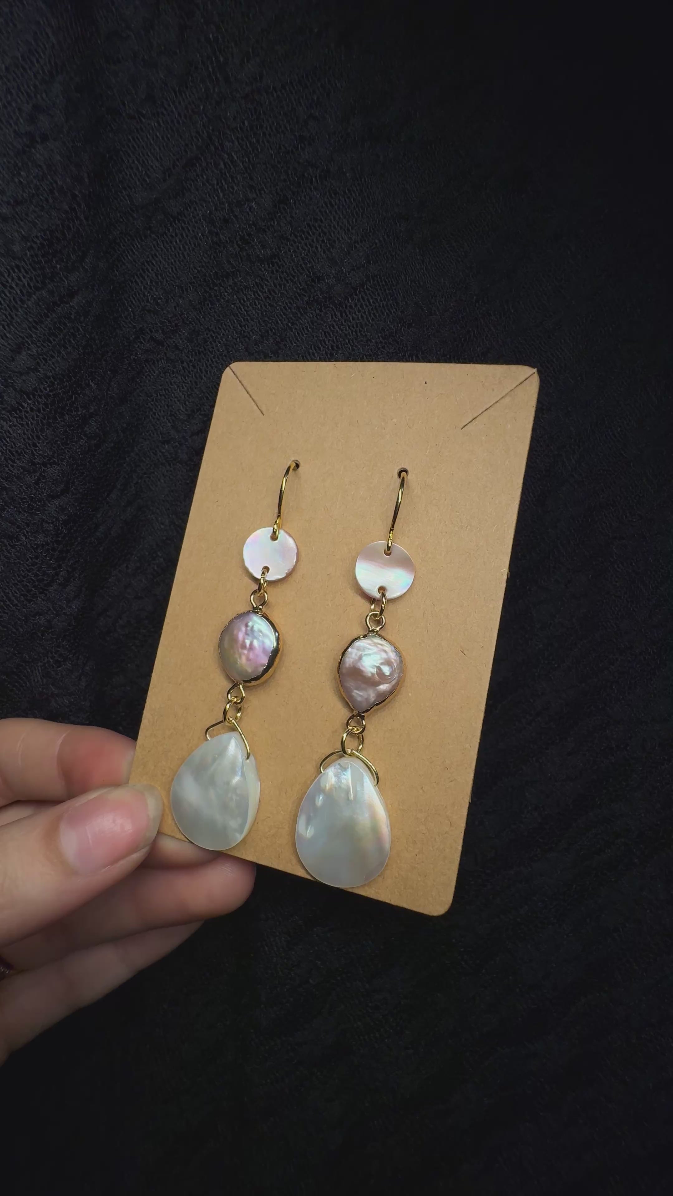 Pink Biwa Pearl Earrings -with pink shell and mother of pearl