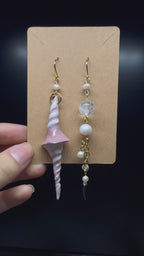 Handmade polymer clay shell earrings - with pearls and clear quartz