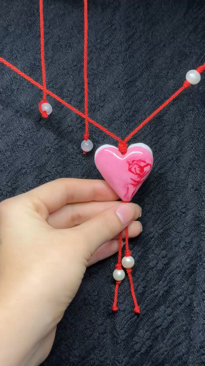 Pink Heart Necklace - with pearls and rose quartz