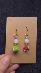 Blushing frog earrings - with moonstone
