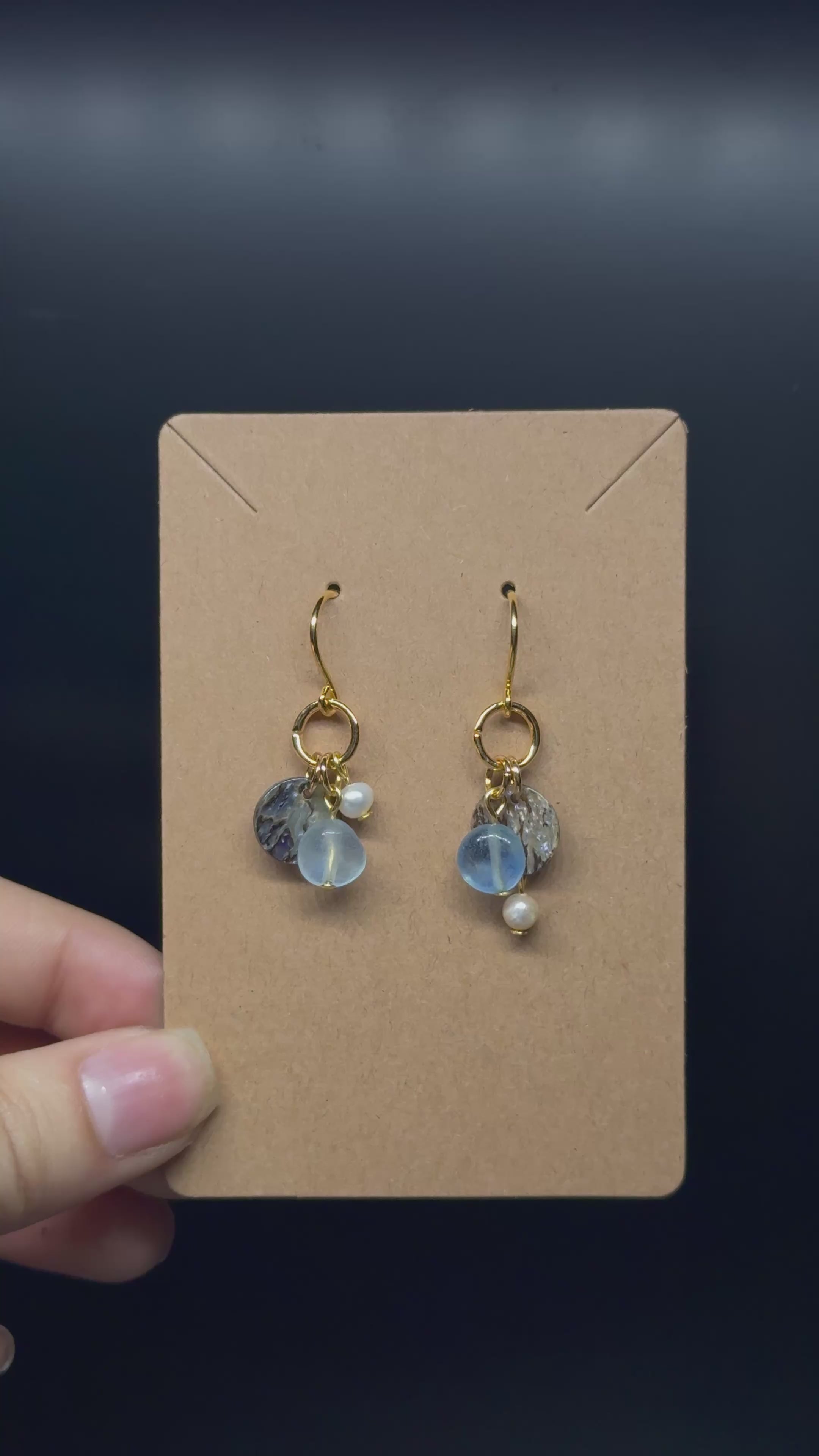 Abalone shell earrings - with aquamarine and pearls