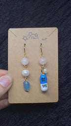 Prozac Earrings - with morganite, pearls and aquamarine