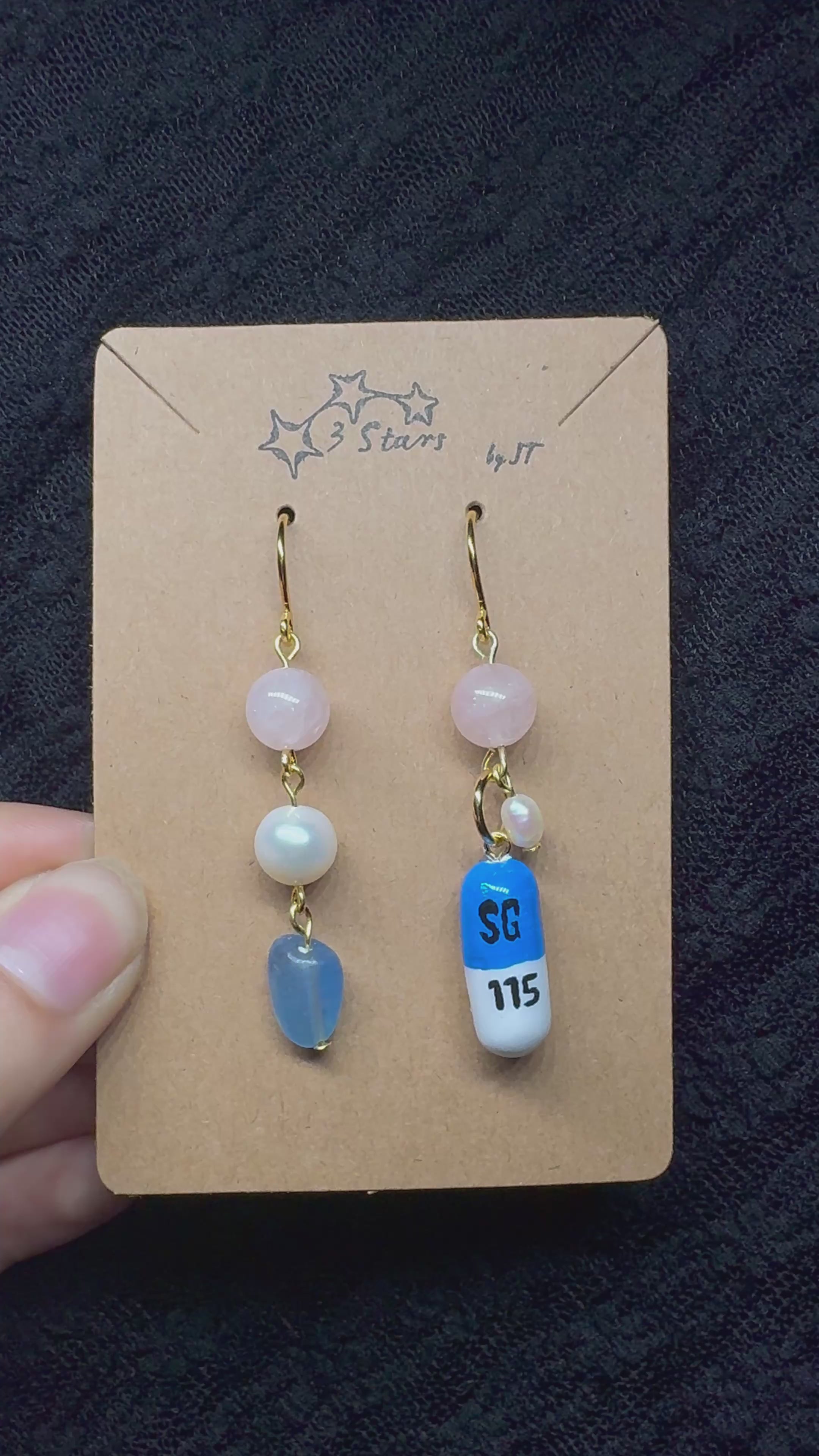 Prozac Earrings - with morganite, pearls and aquamarine