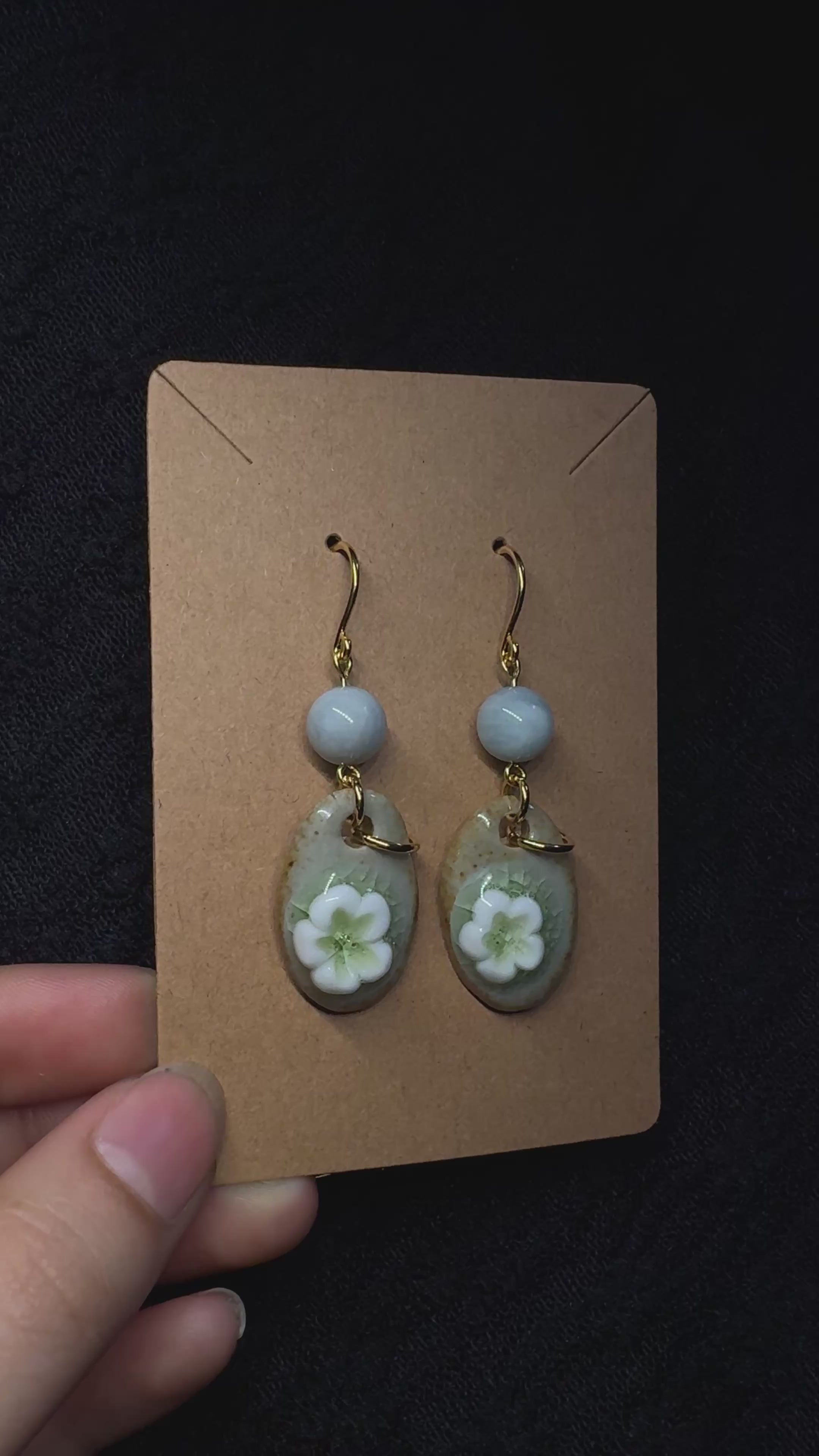 Ceramic flower earrings - with morganite