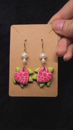 Turtle Earrings - polymer clay and pearls