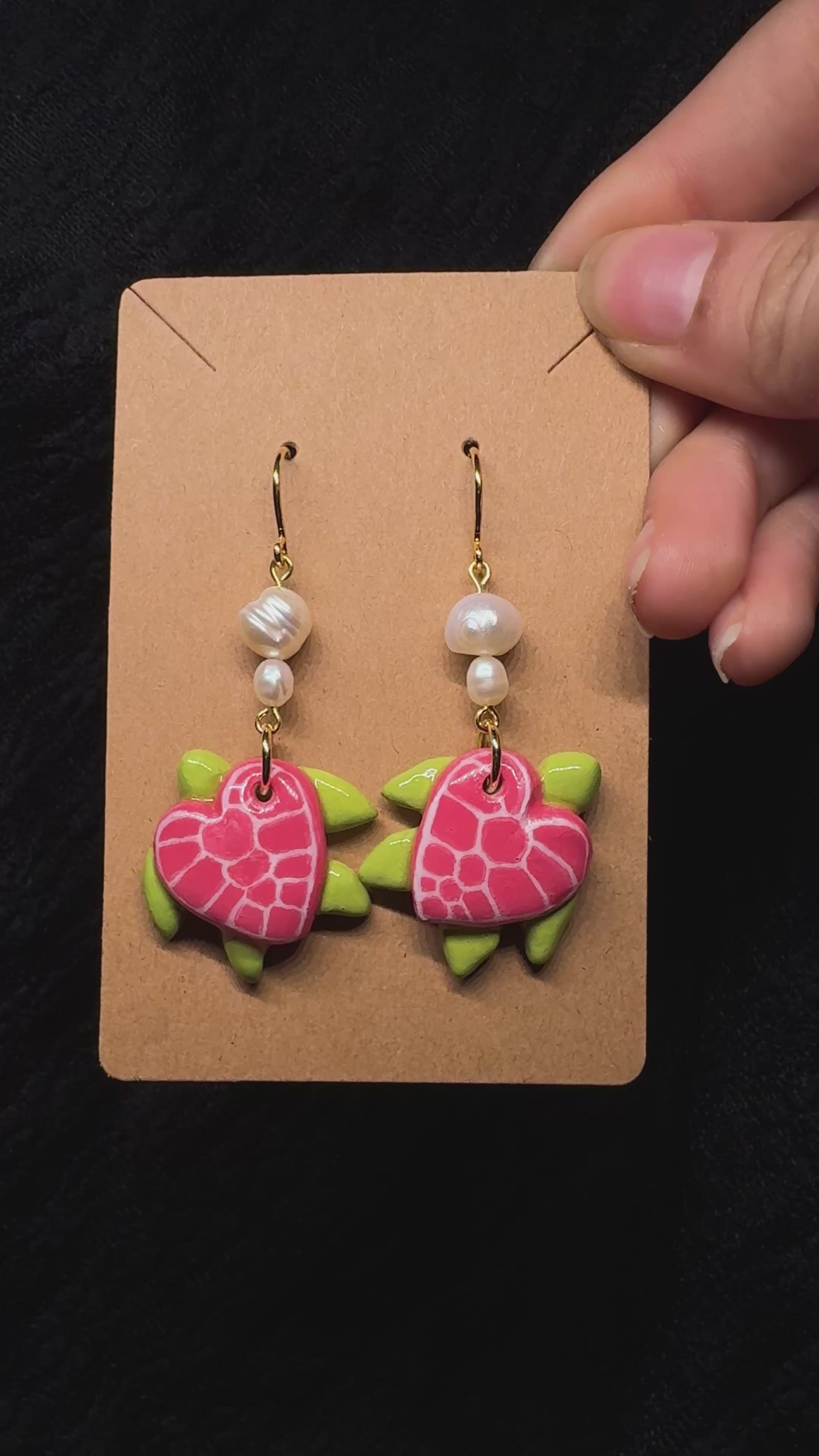 Turtle Earrings - polymer clay and pearls