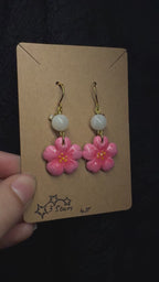 Cherry blossom earrings - with moonstone and clear quartz