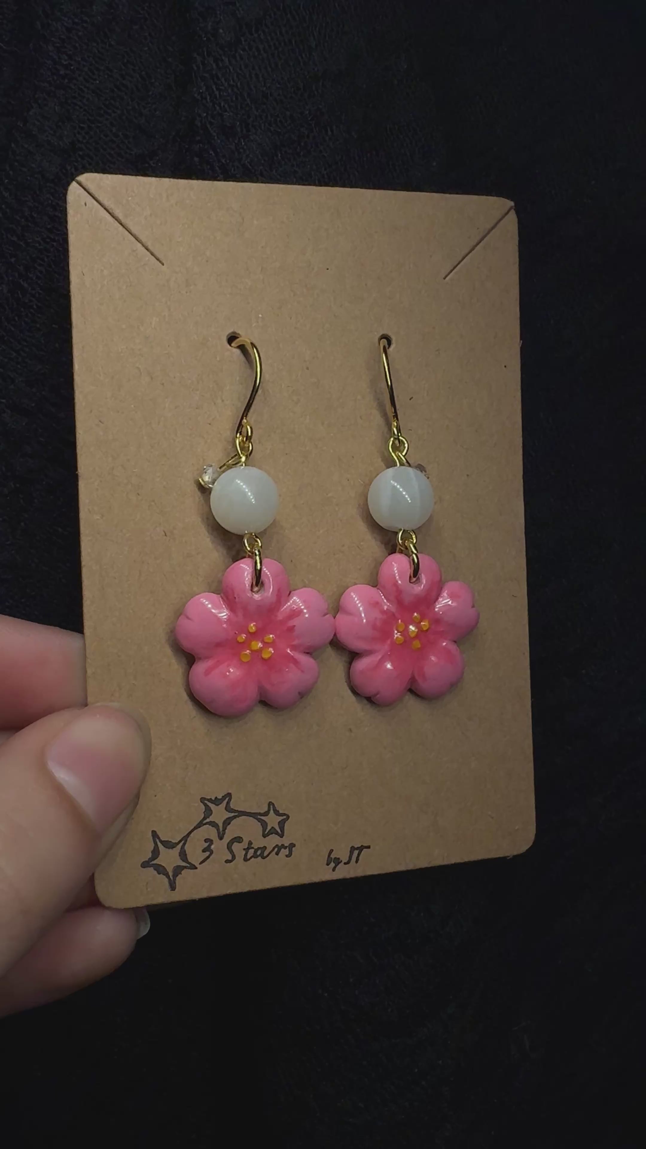 Cherry blossom earrings - with moonstone and clear quartz