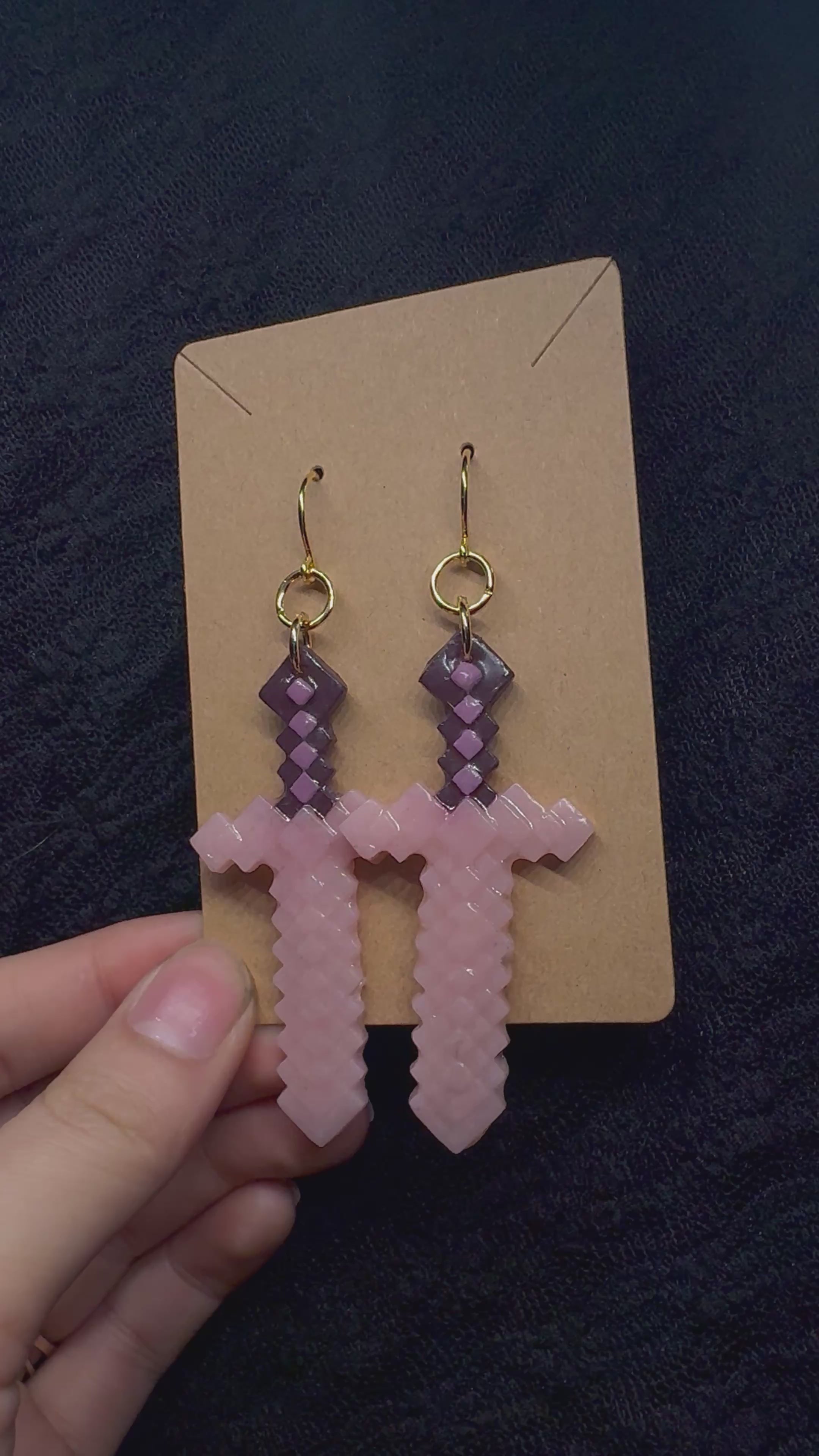 Minecraft sword earrings in pink