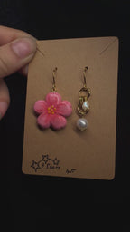 Cherry blossom earrings - polymer clay with pearls