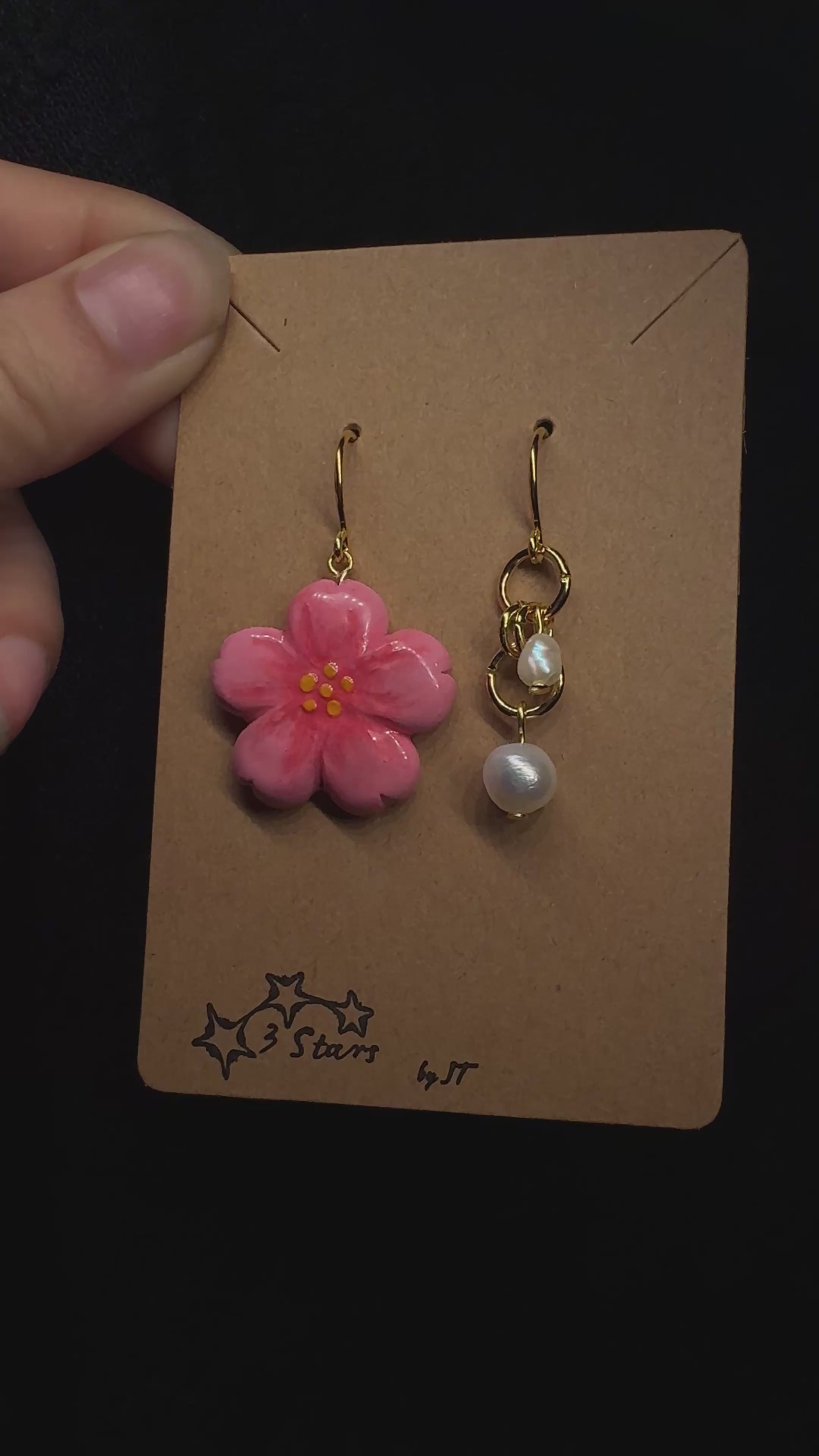 Cherry blossom earrings - polymer clay with pearls