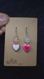 Heart earrings - with clear quartz