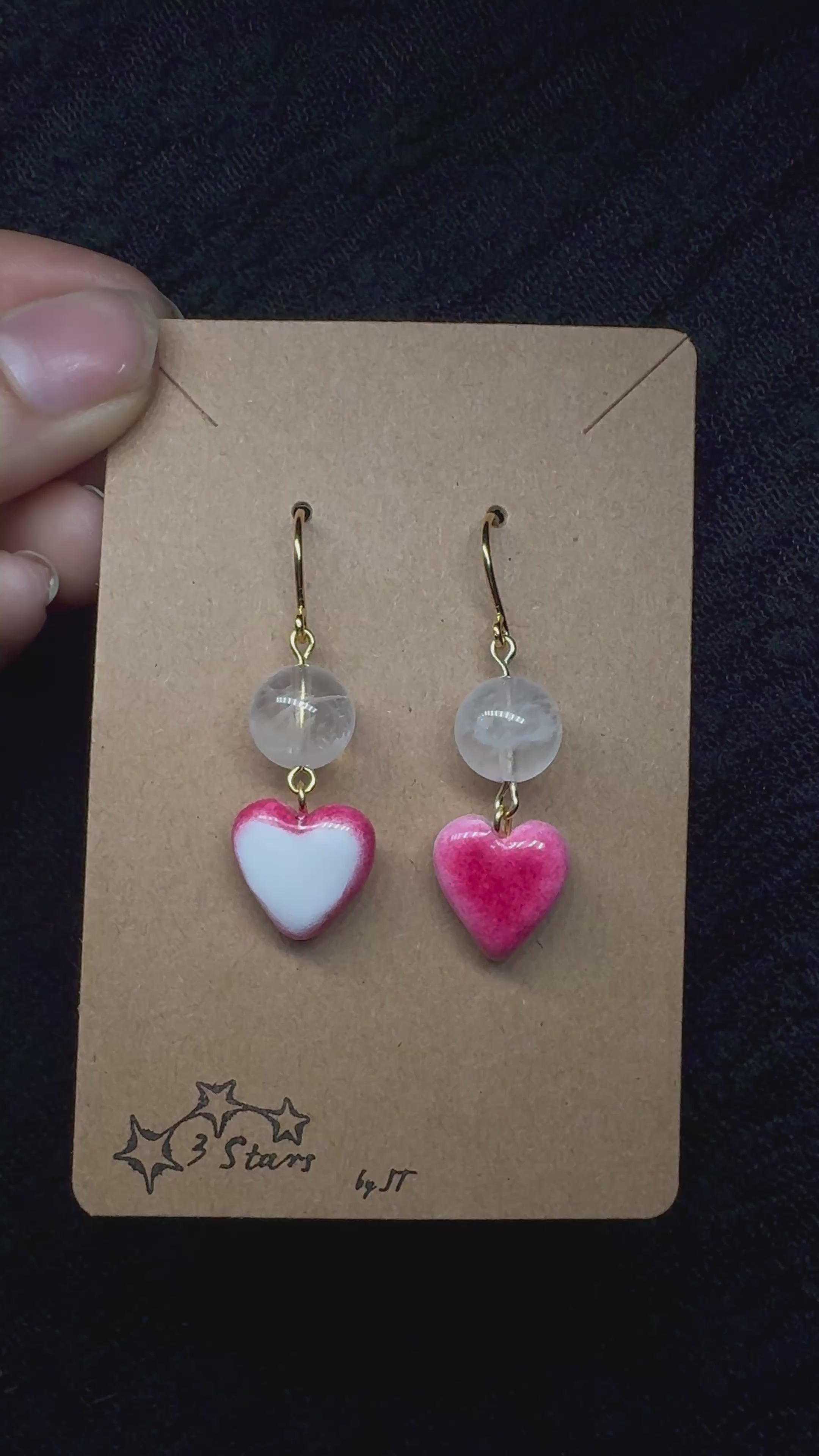 Heart earrings - with clear quartz