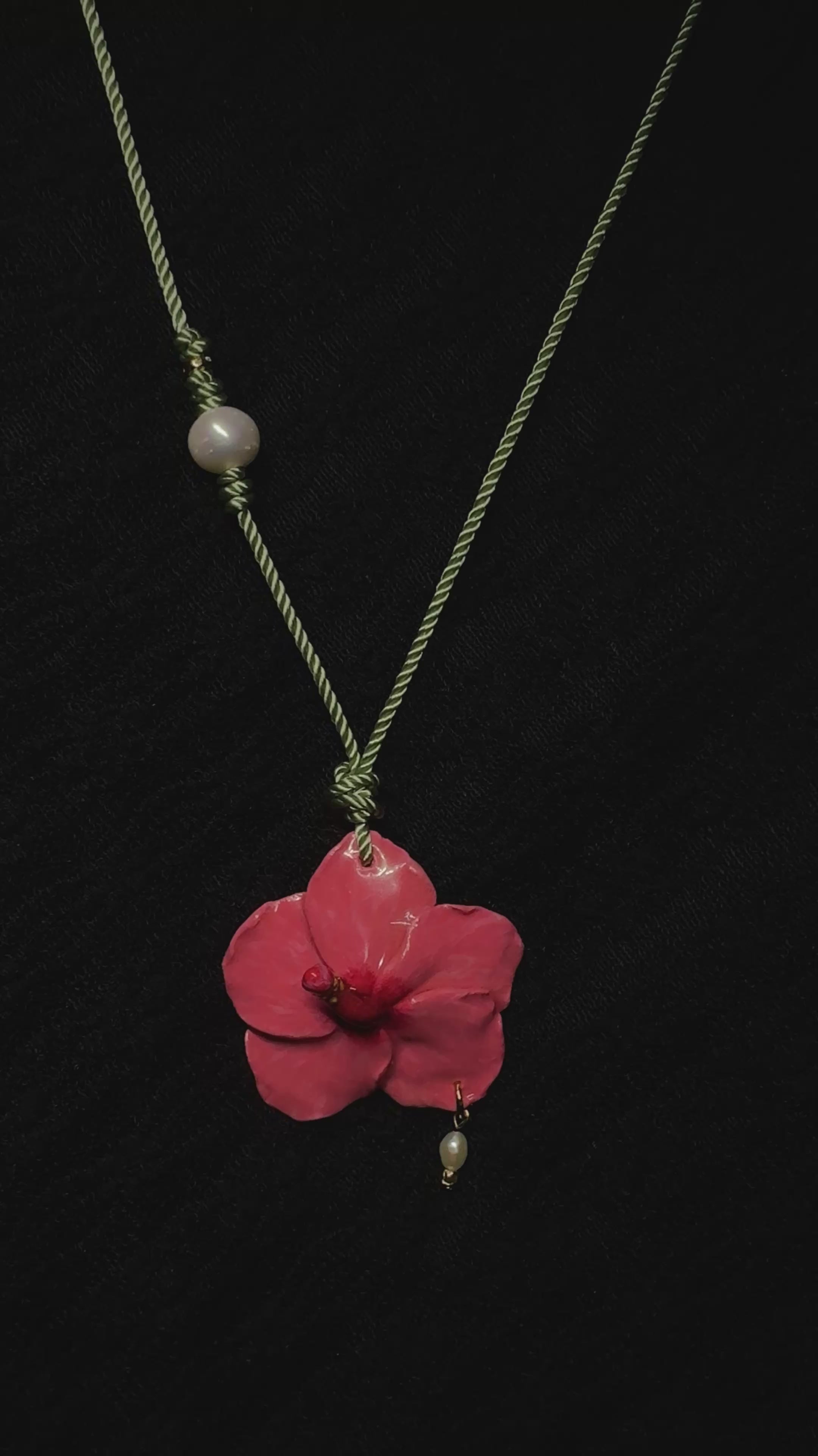 Hibiscus necklace - with pearls and gold accents